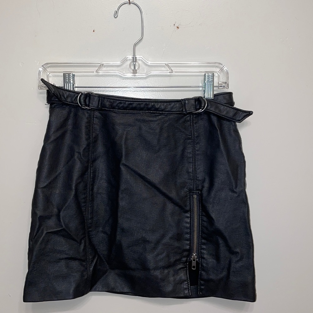 Free People Black Faux Leather Mini Skirt size 2